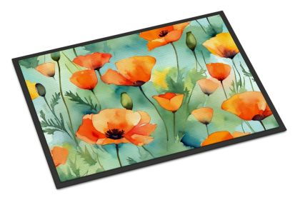NEW California California Poppies in Watercolor Doormat Front Door Mat Indoor Outdoor Rugs for Entryway, Non Slip Washable Low Pile, 18H X 27W