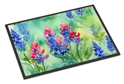 NEW Texas Bluebonnets in Watercolor Doormat Front Door Mat Indoor Outdoor Rugs for Entryway, Non Slip Washable Low Pile, 18H X 27W
