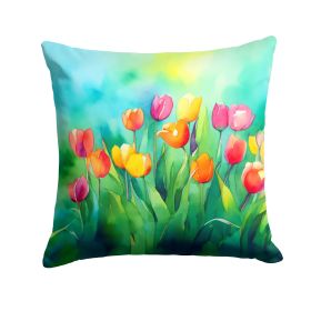 Tulips in Watercolor Throw Pillow Machine Washable, Indoor Outdoor Decorative Pillow for Couch, Bed or Patio, 14Hx14W