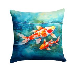 Koi Fish Throw Pillow Machine Washable, Indoor Outdoor Decorative Pillow for Couch, Bed or Patio, 14Hx14W