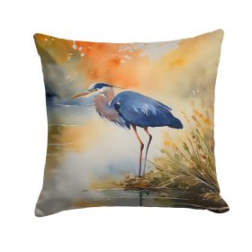 Blue Heron Throw Pillow Machine Washable, Indoor Outdoor Decorative Pillow for Couch, Bed or Patio, 14Hx14W