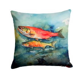 Salmon Throw Pillow Machine Washable, Indoor Outdoor Decorative Pillow for Couch, Bed or Patio, 14Hx14W