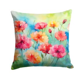 Carnations in Watercolor Throw Pillow Machine Washable, Indoor Outdoor Decorative Pillow for Couch, Bed or Patio, 14Hx14W