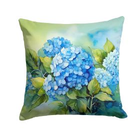 Hydrangeas in Watercolor Throw Pillow Machine Washable, Indoor Outdoor Decorative Pillow for Couch, Bed or Patio, 14Hx14W