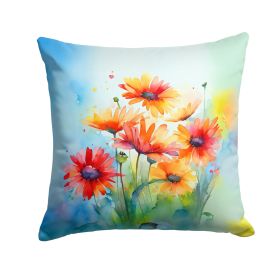 Gerbera Daisies in Watercolor Throw Pillow Machine Washable, Indoor Outdoor Decorative Pillow for Couch, Bed or Patio, 14Hx14W